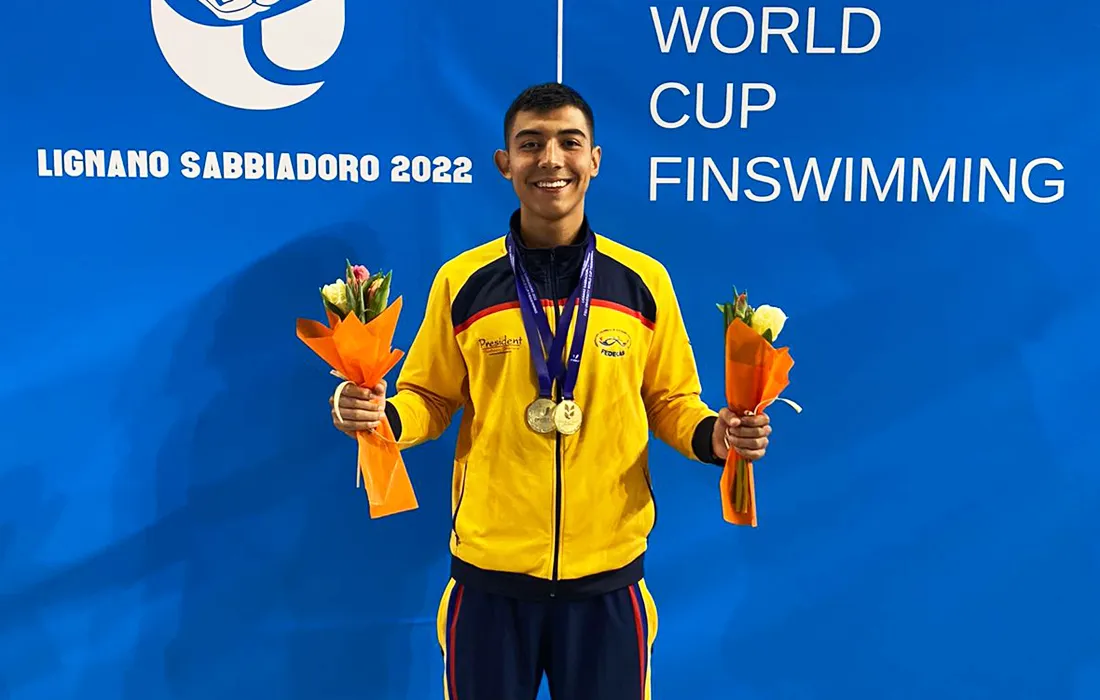 Juan Sebastián Giraldo, el estudiante de Ingeniería Civil que ganó tres medalles de oro en el University World Cup Finswimming, en Italia. Juan Sebastián Giraldo, el estudiante de Ingeniería Civil que ganó tres medalles de oro en el University World Cup Finswimming, en Italia.